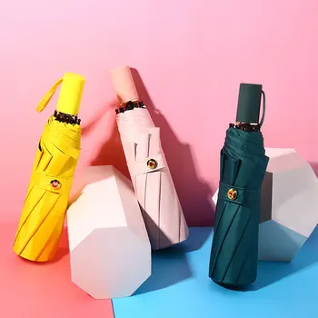 

Fully-automatic Umbrella Women Three-folding Sun Protection Ultraviolet-proof Umbrella Windproof Pure Color Waterproof Umbrella
