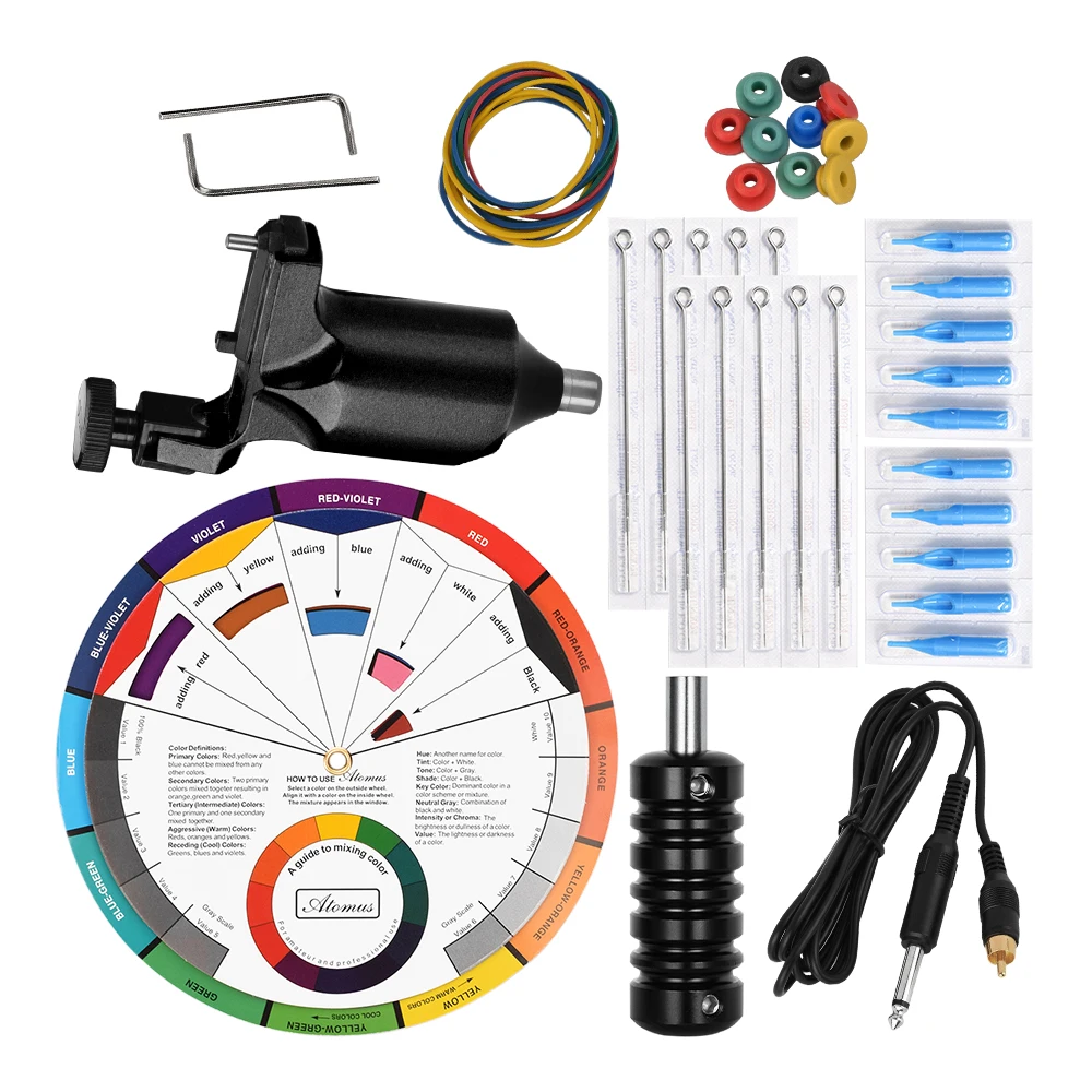 Tattoo Machine Tool Kit Grips Needles Rubber Band Needle Pads Hook Line Color Wheel Mixing Guide Color Wheel