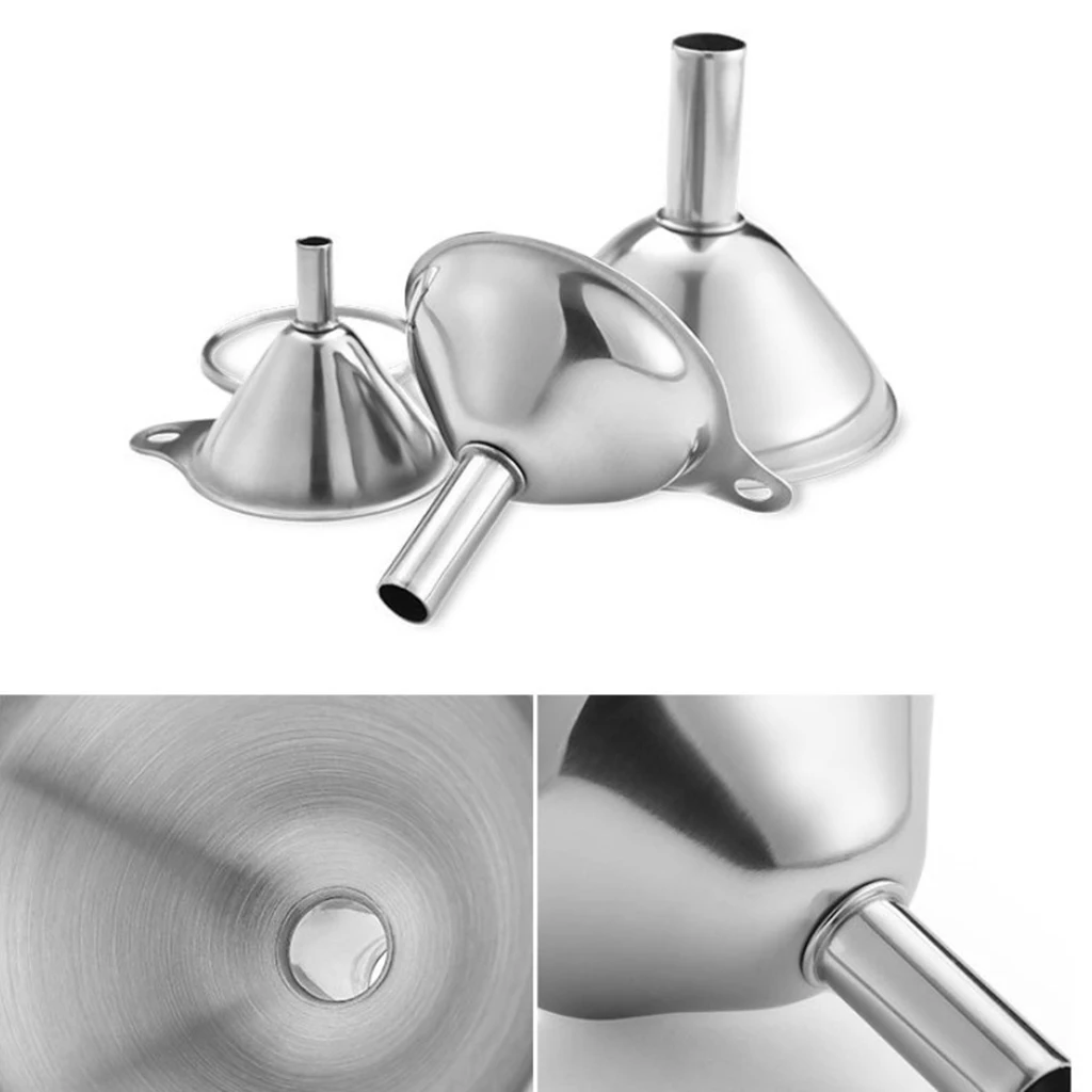 3 Piece Stainless Steel Kitchen Funnels for Filling Small Bottles Jars Flasks Containers