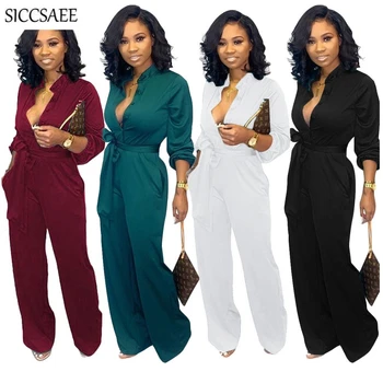 

Wide Leg Long Pants Bib Overalls For Women Plus Size Clothing Solid Color Sexy Casual Jumpsuits And Rompers Work Wear Loose 2019