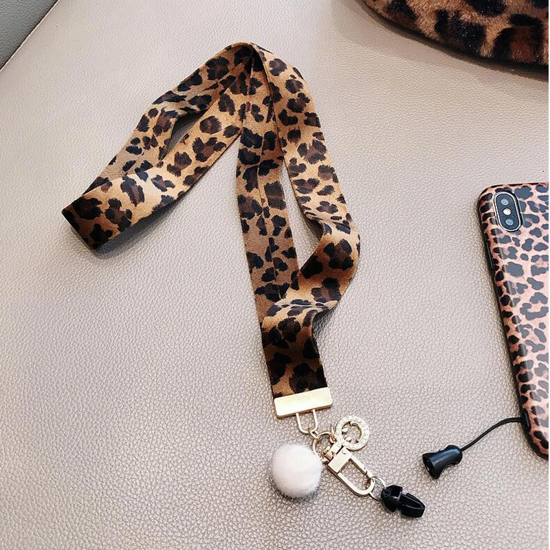 Funda фланелевый Леопардовый ремешок на шею для iPhone, xiaomi, samsung, usb-держатель для камеры, держатель для удостоверения личности, Бейджа