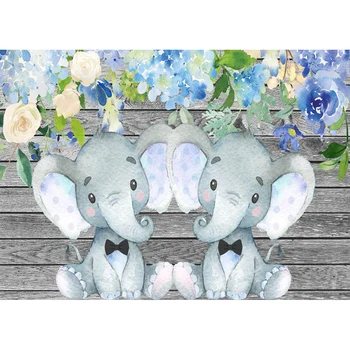 

Twin Elephant Baby Shower Backdrop 7x5ft Purple Lavender Flower Gray Wood Newborn Birthday Backgrounds for Boy and Girls Vinyl P
