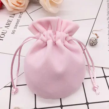 

5PCS Velvet Jewelry Bag Packaging Earrings Bracelet Drawstring Pouch Cosmetic Wedding Party Gift Storage Round Sachet Print Logo