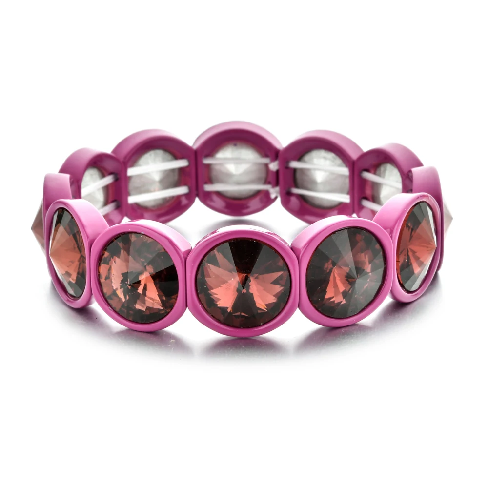 Многоцветный большой круглый эластичный браслет с кристаллами, цветной эмалированный растягивающийся стеклянный браслет, браслет с бусинами для женщин, подарки