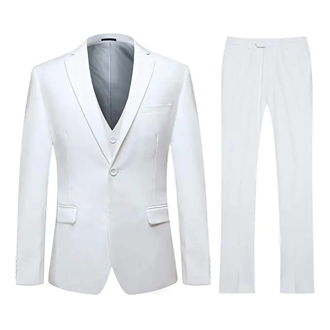 

White Men's Slim Fit 3 Piece Suit One Button Blazer Tux Vest & Trousers