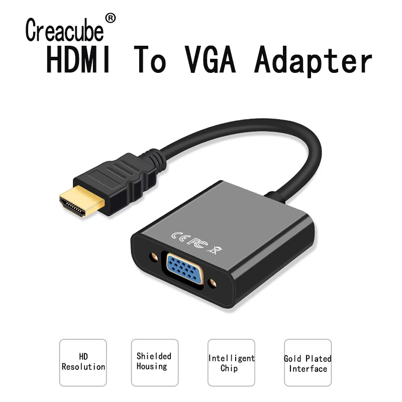 

Creacube 1080P HDMI VGA Adapter HDMI Male to VGA Female Video Converter Digital to Analog Audio for PC Laptop Tablet Projector