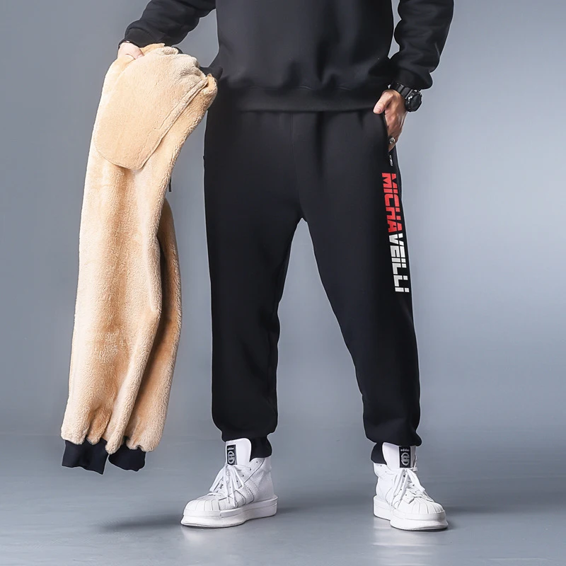 

XL-7XL 2020 Velvet Thicken Pants Men Casual Jogger Warm Fur Sweatpants Fleece Elastic Waist Trousers Tr