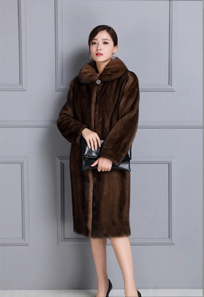 Корейская версия шубы из искусственного меха норки Женская длинная шуба из искусственного меха для отдыха женская куртка большого размера с отворотом