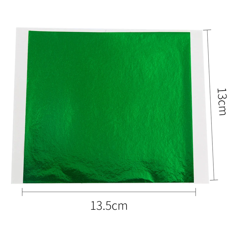 100 Pieces of Green and Gold Foil Leaf Sheets for Art, Crafts, Furniture Decoration, and Nail Art