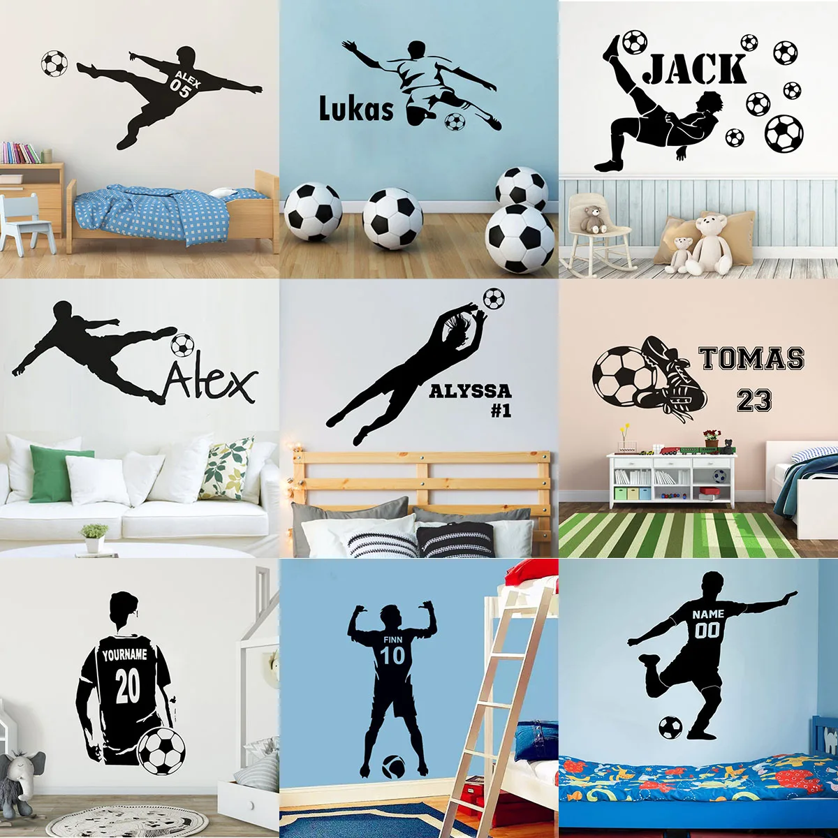 Football Soccer Custom Name Vinyl Wall Sticker Personalized Name Wall Decals For Kids Boys Room Mural Bedroom Decor Poster Art