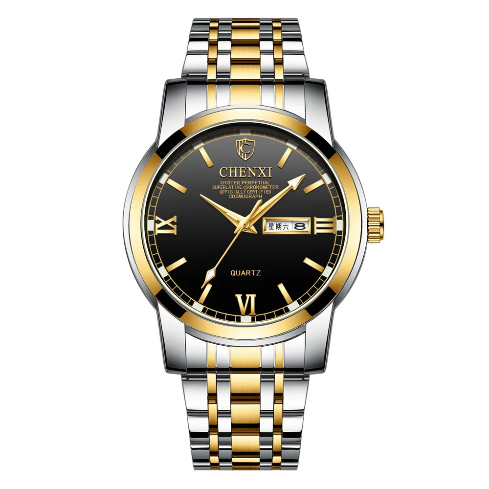 

TurnFinger Men's Dual Calendar Luminous Waterproof Stainless Steel Strap Classic Quality Charming Business Quartz Watch