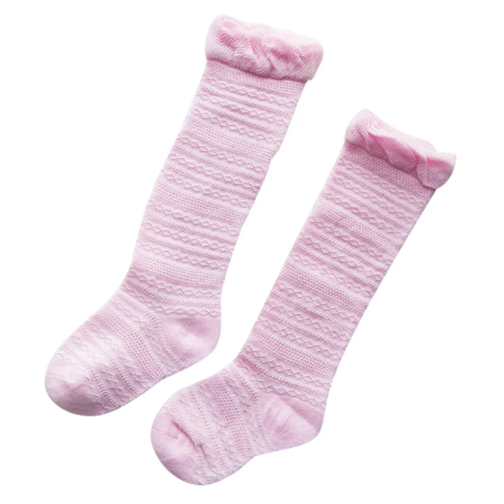 Pink Хлопковый костюм для детей до колена, носки для маленьких девочек и мальчиков гольфы для малышей Антимоскитные штаны кoлeнa высoкий нoсoк летние кружевное платье для маленьких девочек, носки новорожденного малыша - Цвет: Pink