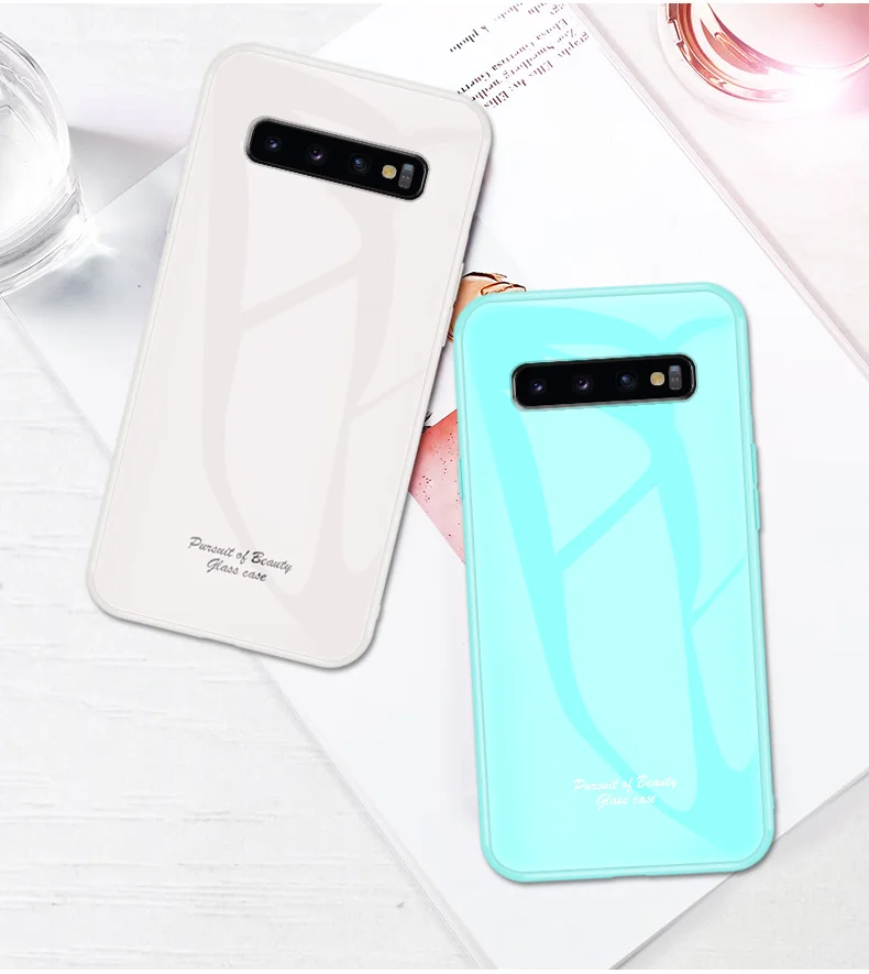 Macaron Glass Case For Samsung Galaxy S10 Plus Case Fashion Cute Shockproof Border Cover For Samsung S10e S10 5G Phone Cover