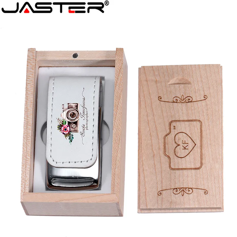 JASTER Memory Stick Custom Company Logo Pen drive 128 gb Leather USB Flash Drives 64GB Pendrive Wooden Box Over 10 PCS Free logo