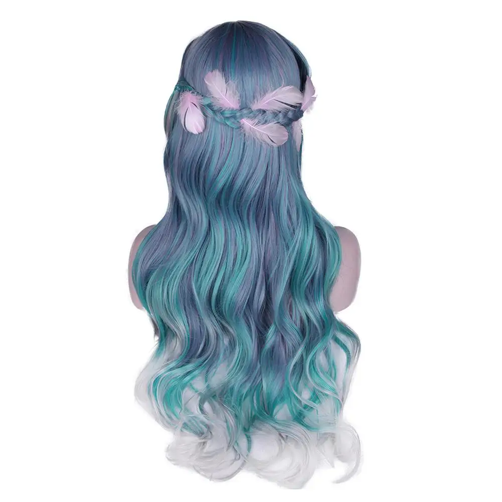 Wignee 2 тона длинные Омбре волосы средняя часть синтетический парик для женщин натуральный черный до розовый температура длинные поддельные волосы косплей парик - Цвет: Синий