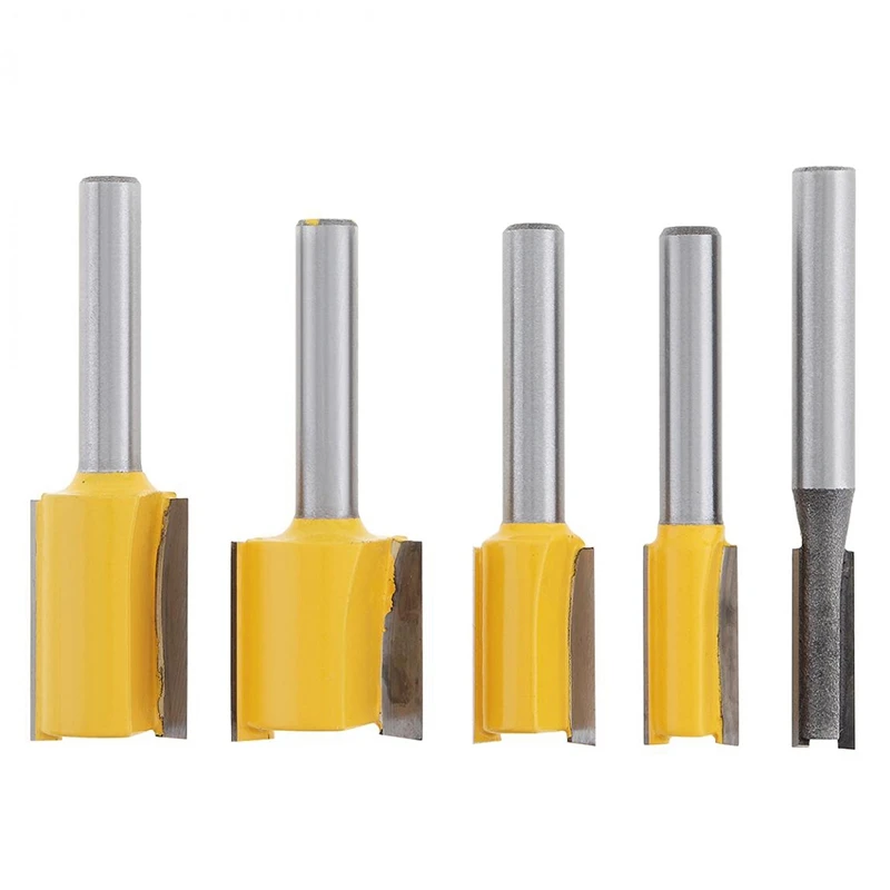 

5 Pcs Milling Cutter 1/4inch Shank Straight Knife Trimming Machine Cutter & Dado Router Bit Set for Woodworking Trimming Machine