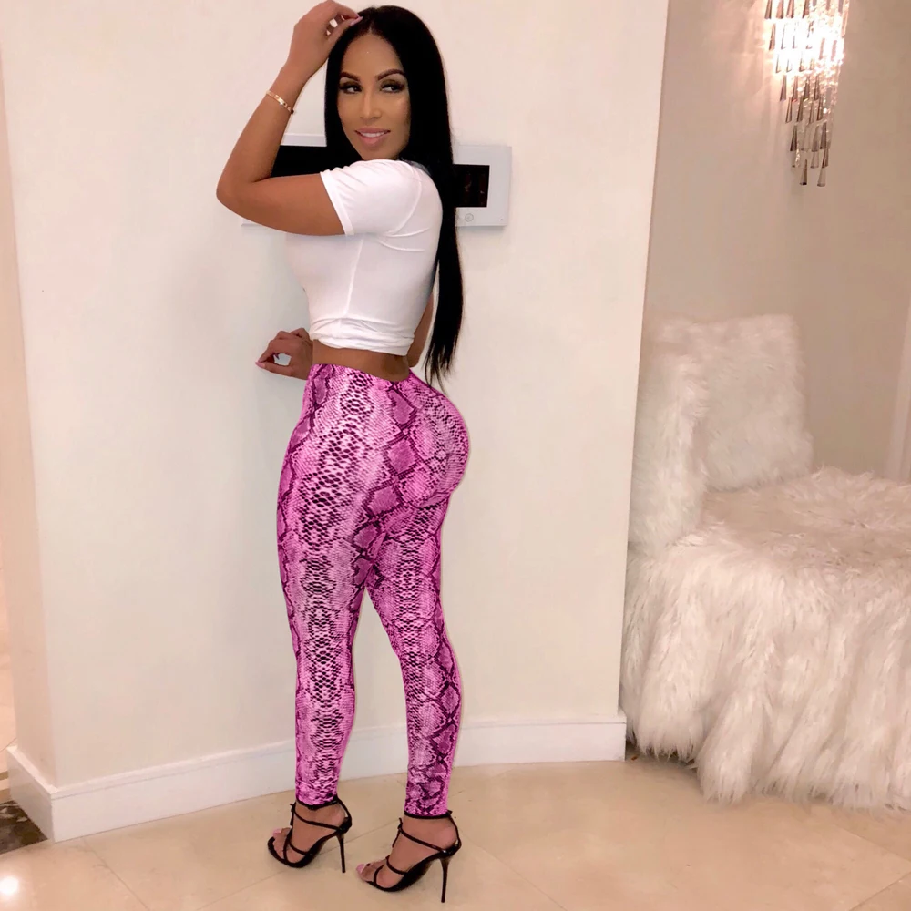 Sexy Ladies Womens Mesh Leggings Snake Skin Print Summer Bandage High Waist Fitness Stretch Leggings Pants Slim Fit Trousers