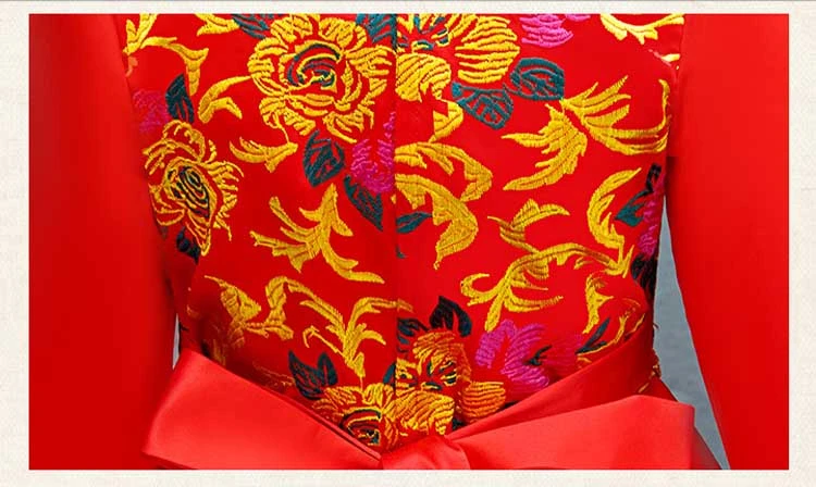 Детское платье принцессы Cheongsam красного атласа с длинными рукавами Qipao; праздничные платья для девочек с цветочным узором; Китайский новогодний костюм; традиционный Qi Pao