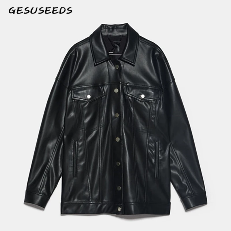 Женская кожаная куртка черная винтажная Повседневная мотоциклетная из