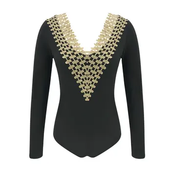 

Womens V Neck Bodysuit Bodycon Party clubwear skinny Jumpsuit Romper Hollow out slim Tops for women Ladies Black