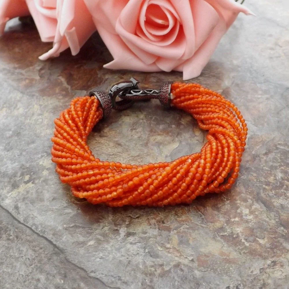 GE062310 8" 20 Strands Orange Stone Bracelet CZ Clasp
