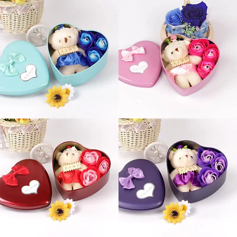 3 шт. Ароматические розы Лепестки в форме сердца подарочная коробка с медведем мыло для тела подарок для свадебной вечеринки