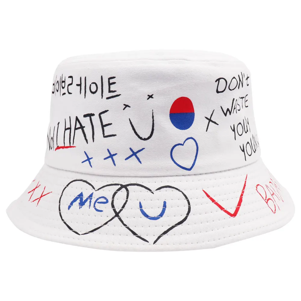 New Graffiti Bucket Hats Women Men Black White Hip Hop Harajuku Bucket Hat Woman Flat Casual Fashion Cotton Fisherman Hat Cap