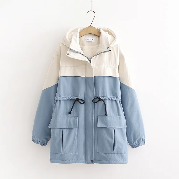 

Autumn And Winter New Style WOMEN'S Dress Waist Hugging Rabbit Fur Cotton-padded Clothes Fat Mm by Age Loose-Fit Versatile Mixed