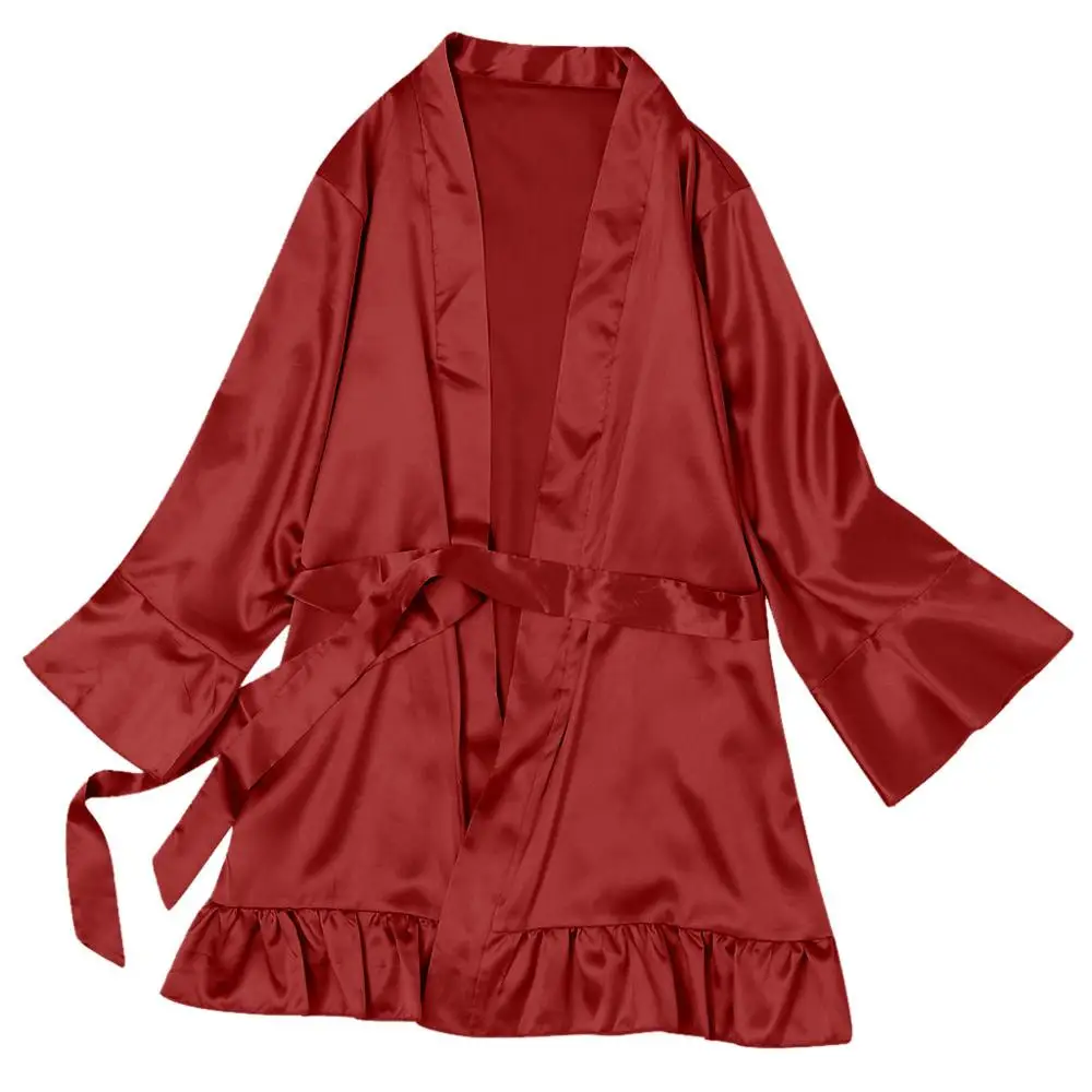 Халаты для невесты, женское сексуальное шелковое кружевное нижнее белье боди, ночное белье, пояс, банный халат, ночное белье, batas de seda de mujer#25 - Цвет: Красный