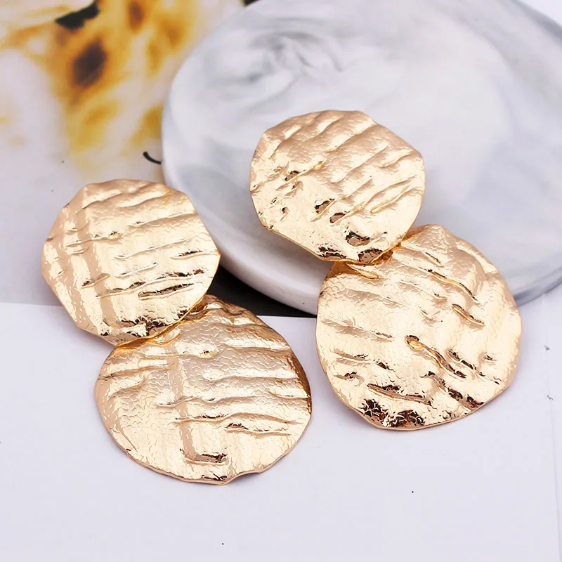 

ES932 Fashion Statement Earrings Gold Color Round Geometric Earrings for Women Not Smooth Punk Metal Earring Trendy Jewelry Gift