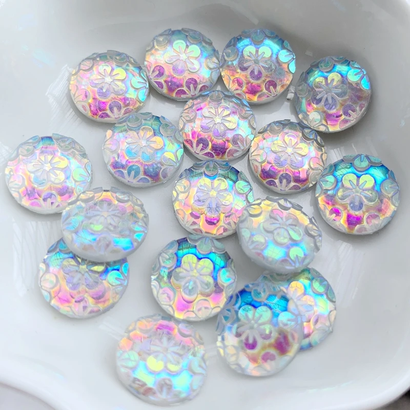 

White 90PCS 12mm AB resin 3D flower round Flatback rhinestone Children scrapbook DIY ornaments wedding buttons crafts -Y290