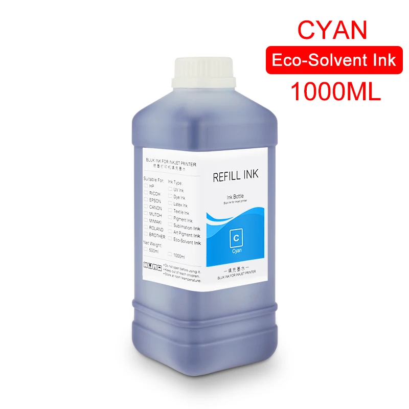 Cyan 1000 мл/бутылка эко-сольвентные чернила для Epson DX4 DX5 DX6 DX7 DX10 печатающая головка 4800 4880 7880 экосольвентные чернила(9 цветов доступны - Цвет: Cyan
