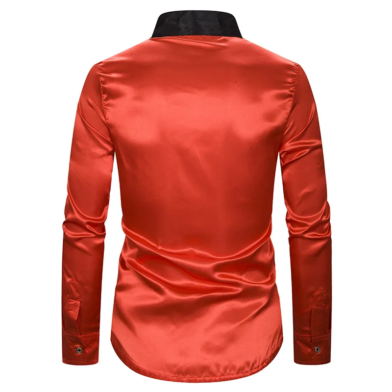 Мужское красное шелковое атласное платье рубашки бренд Slim Fit с длинным рукавом мужская рубашка вечерние деловые Свадебные смокинги рубашки Chemise Homme