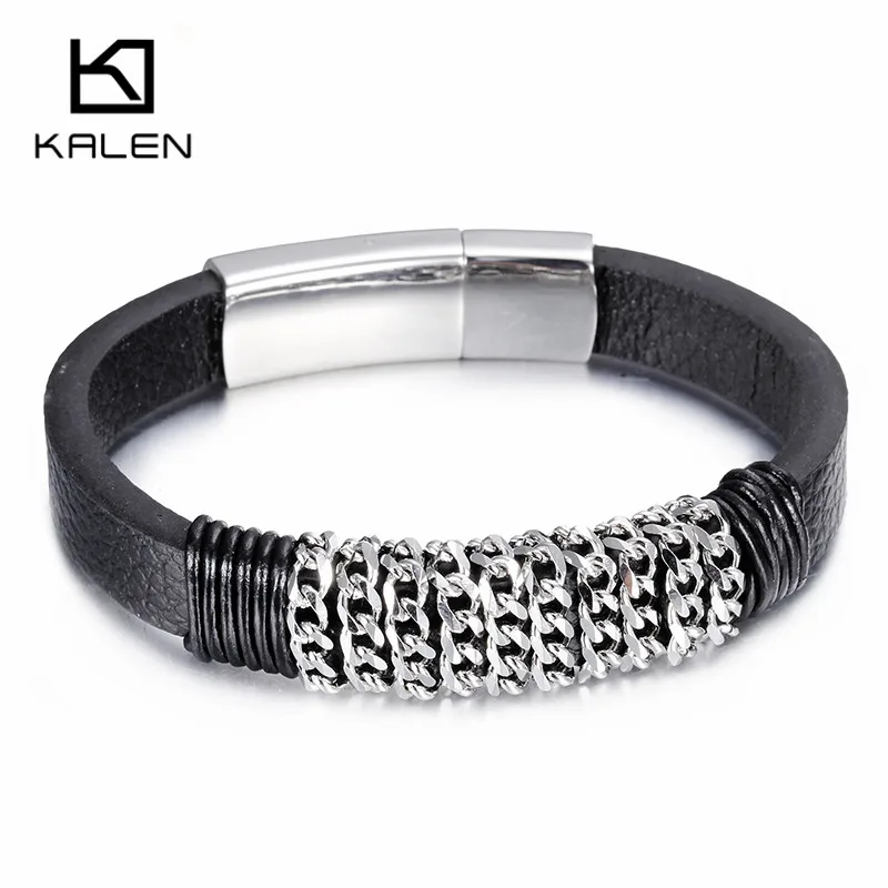21 см мужской прочный толстый кожаный браслет из нержавеющей стали классный очаровательный персонализированный браслет дешевые аксессуары ювелирные изделия