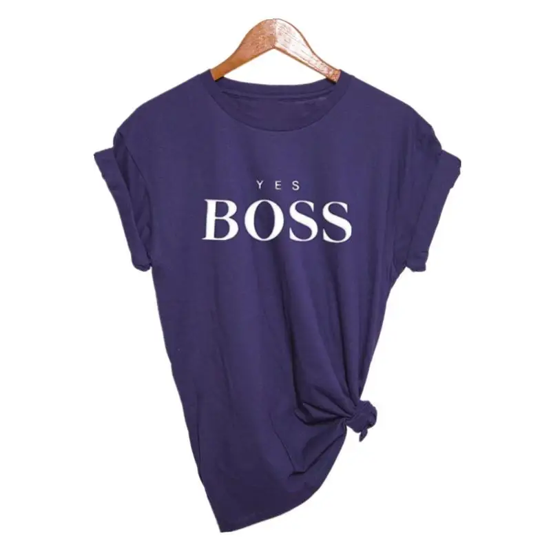 Yes футболка с надписью Boss, женская футболка с коротким рукавом и круглым вырезом, свободная футболка, летняя женская футболка, топы, Camisetas Mujer