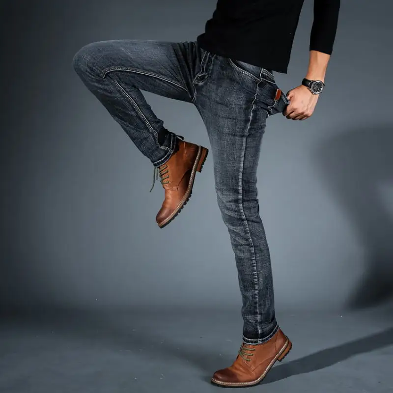 Men Midweigth elástico Spandex Denim Pantalones vaqueros de ajuste delgado para hombres de negocios Jean azul y negro colores Men Midweigth elástico Spandex Denim Pantalones vaqueros de ajuste delgado para hombres de negocios Jean azul y negro colores