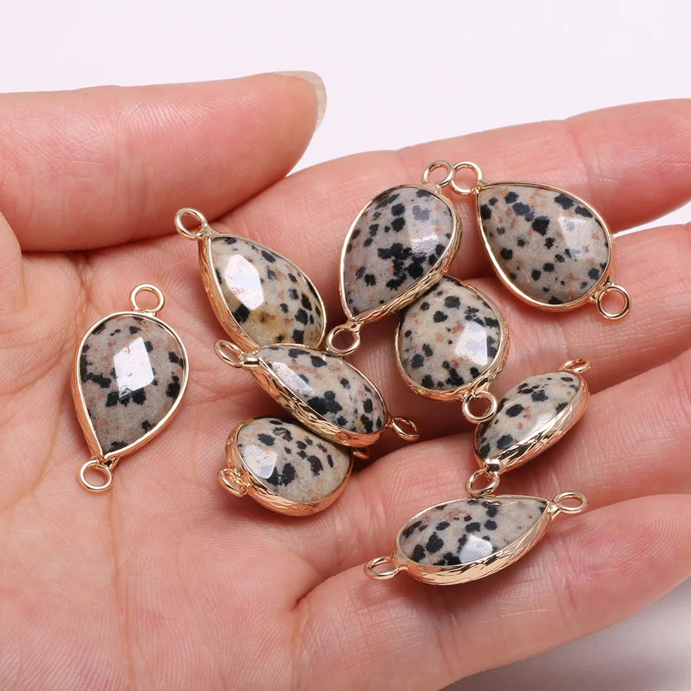 

1PC Natural Stone Water Drop Shape Connector Charm Damation Jaspers Faceted Double Hole DIY Bracelet Earring Necklace 14x27mm