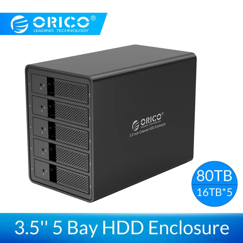 ORICO 3,5 дюймов 5 Bay HDD корпус без инструментов USB 3,0 SATA 5-bay, док-станция для жесткого диска чехол для портативных ПК Жесткий Чехол