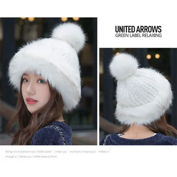 

Stylish Women Fluffy Hat Knitted Beanies Winter Ski Hats Weaving Mongolia Cap for Outdoor HB88