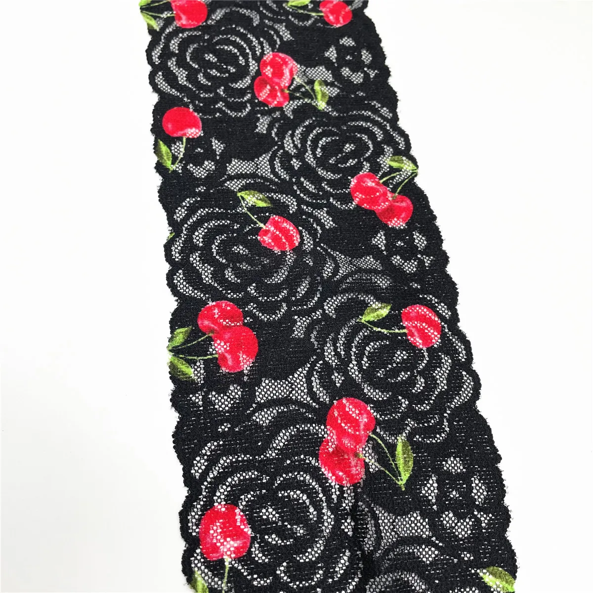 5y/lot Width 11cm Cherry Black Narrow Stretch Elastic Lace Trim 3