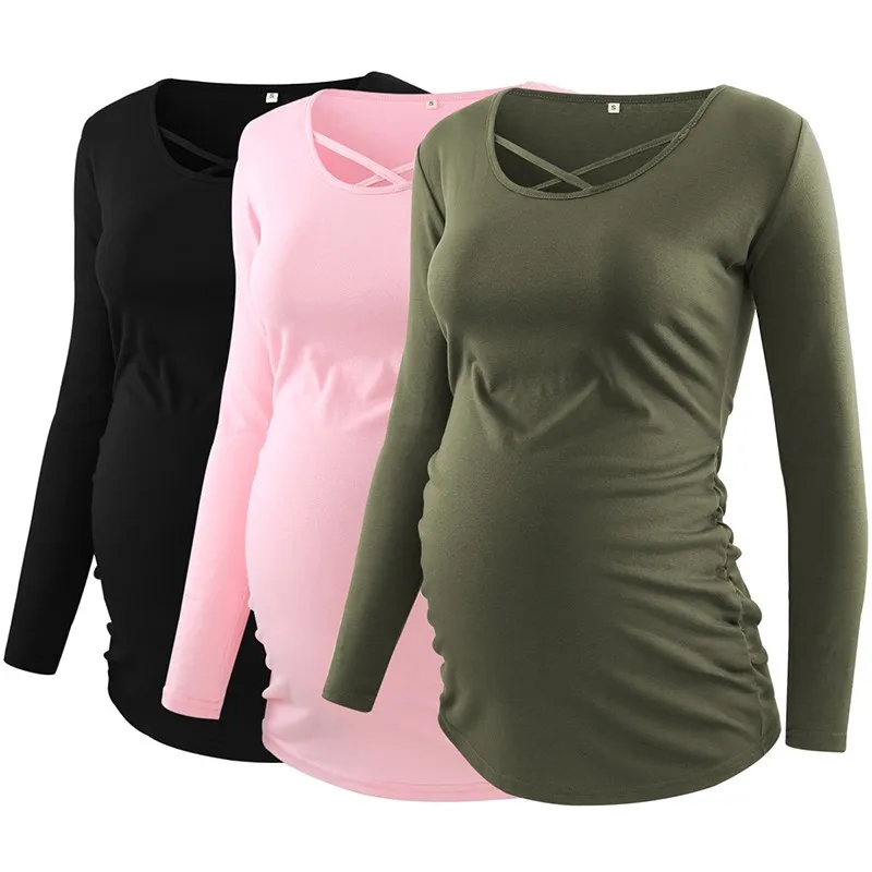 Женская одежда, блузки для беременных, Одежда для беременных, топы с длинными рукавами, с оборками сбоку, Розовая Футболка для беременных - Цвет: pic