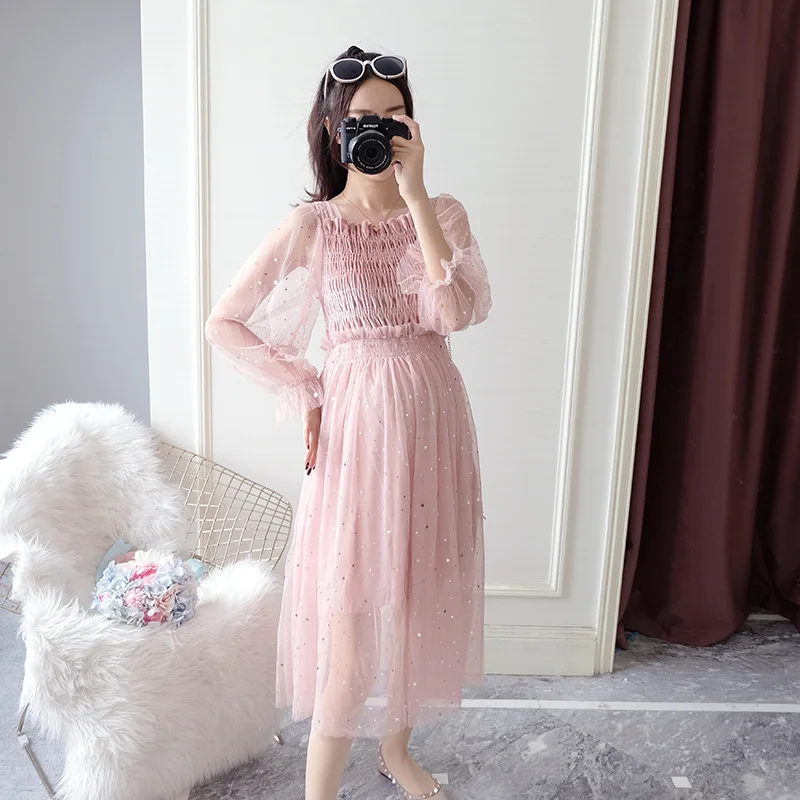 Yarn Gauze Princess Maternity Dresses Pregnancy Clothes For Pregnant Women Dress Elegant Sexy Sequins Vestido Maternity Clothing