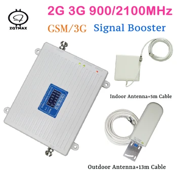 

ZQTMAX Dual Band GSM 3G Cellular Signal Booster 900 UMTS 2100 Mobile Amplifier WCDMA Repeater with antenna set