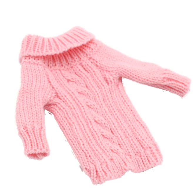 1 комплект, Зимний вязаный свитер с высоким воротом, пушистый халат, одежда для 12 дюймов, игрушки куклы-Барби 1/6, BJD Blythes, аксессуары для кукол - Цвет: Розовый