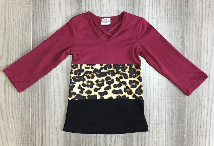 baby girls Fall/winter boutique top t-shirt children clothes family look mommy and me cotton raglans wine leopard long sleeve - Цвет: baby