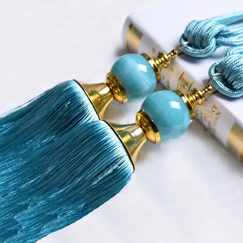 1 пара держателей зажимов для штор с нефритовыми камнями и кисточками подвесная