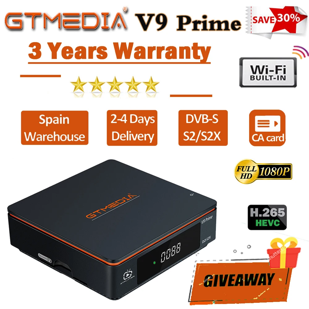 FTA gtmedia V9 Prime DVB-s/s2/s2x спутниковый ресивер V8X обновленная форма super/V8 nova bulit-in wifi H.265 1080P
