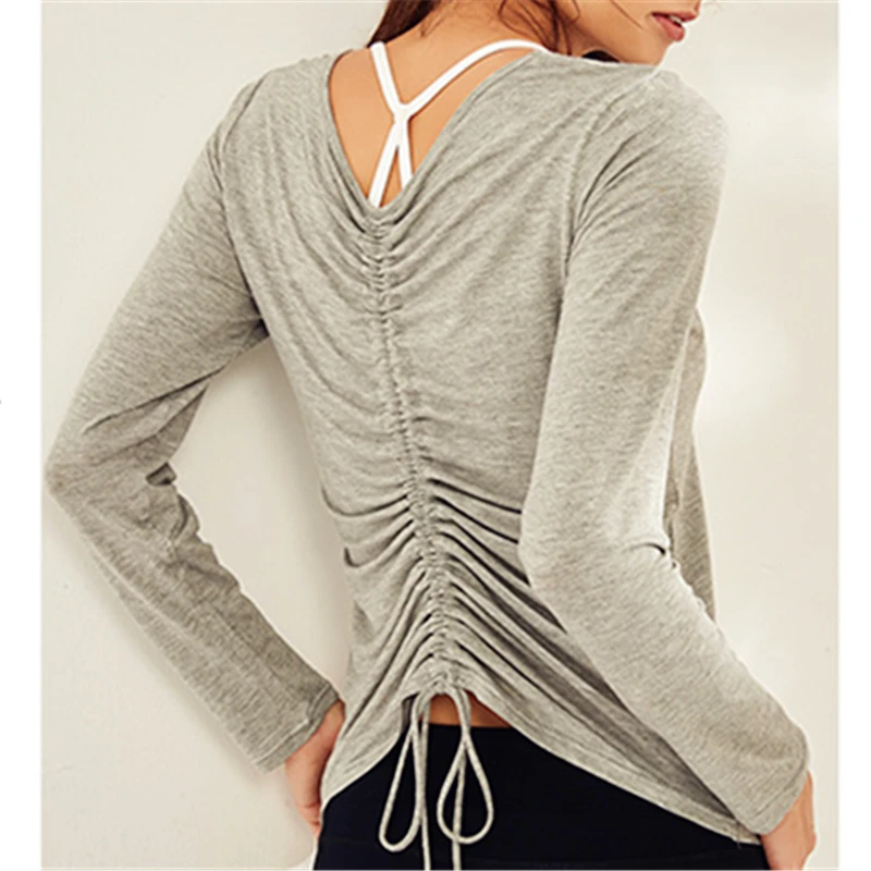 Drastring Back Yoga Top Ultra Soft Long Sleeve Workout Shirts Breathable Fitnss Gym Clothing Modal Sports Wear For Women Gym
