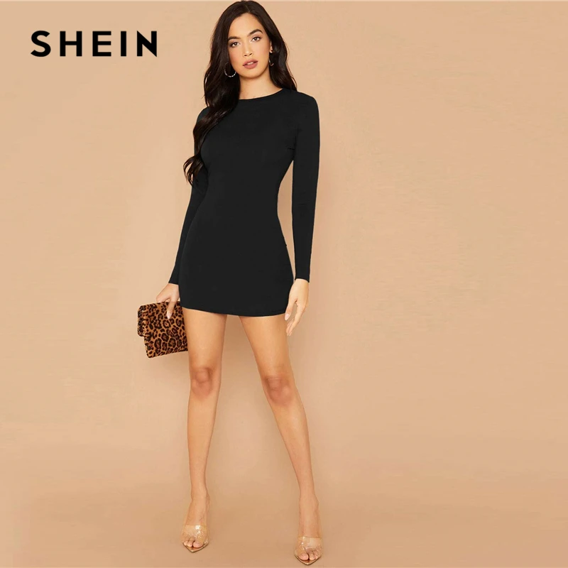 SHEIN однотонное контрастное кружевное сексуальное облегающее платье с открытой спиной, женское весеннее облегающее мини-платье с длинным рукавом