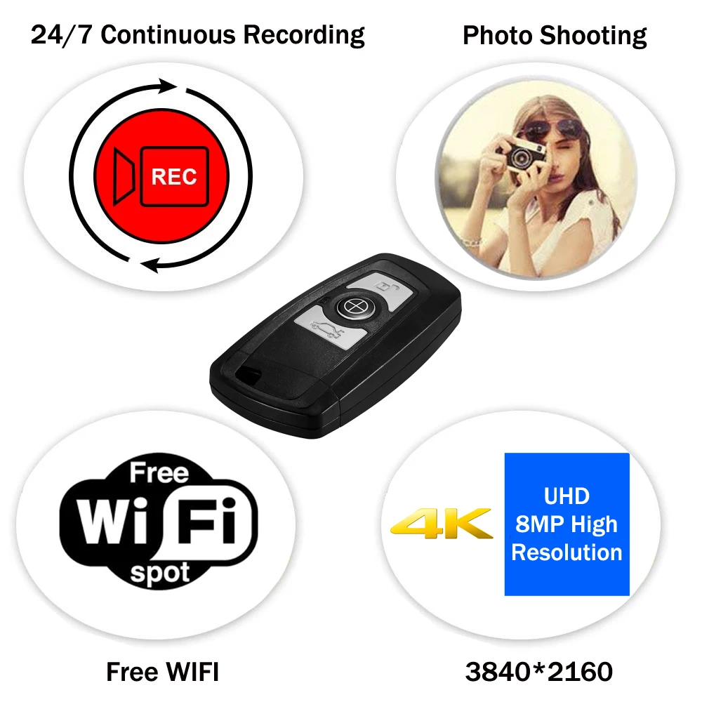 Mini Car key Camera 4K UHD Keyfob WIFI Camera Sensor Camcorder Motion DVR Micro Camera Sport DV Mon
